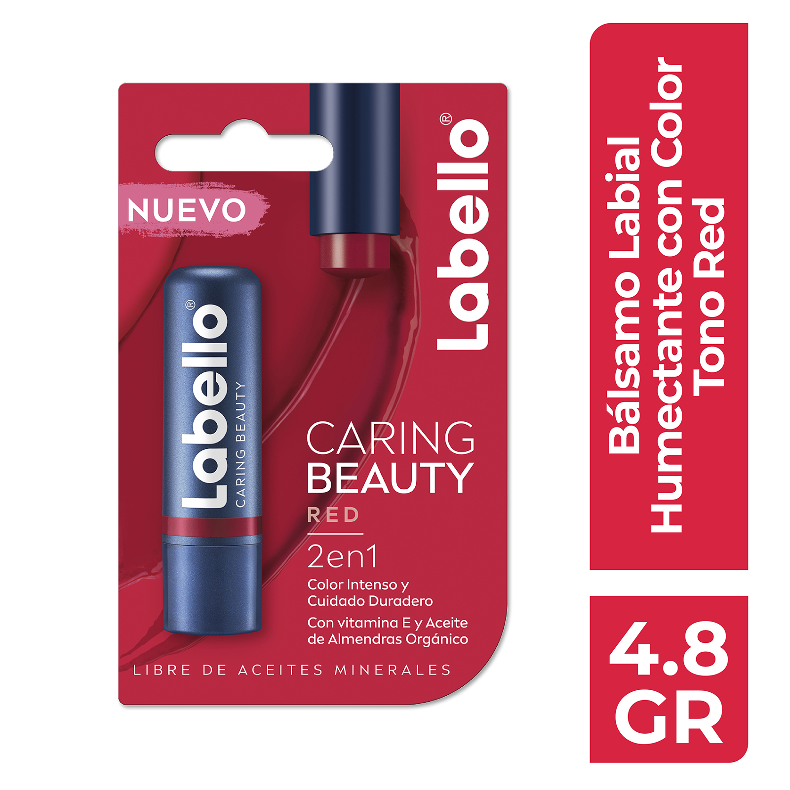 Labello Red Caring Beauty Color Intenso Con Vitamina E Y Aceite De Almendras