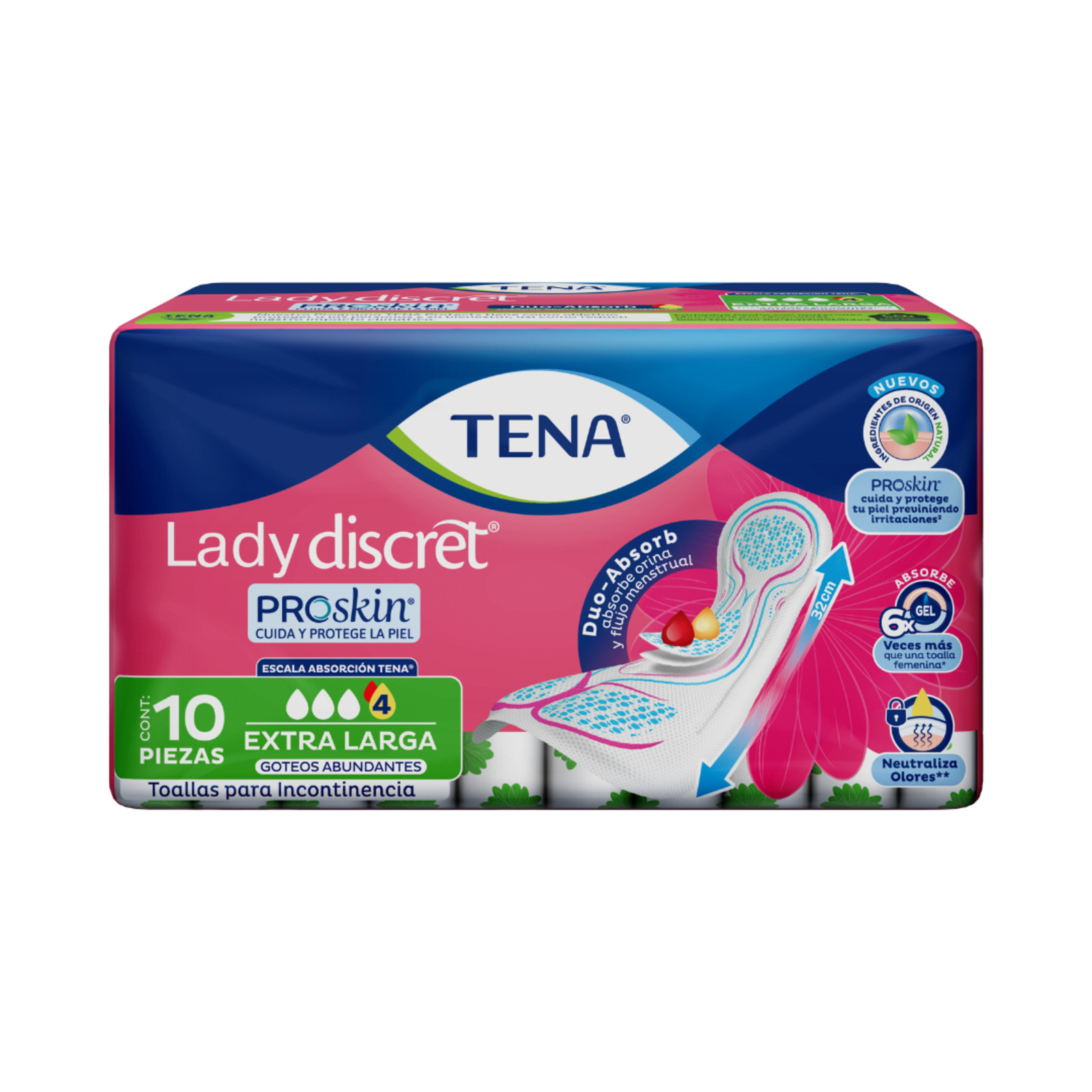 Tena Lady Discret Extra Larga Toallas Para Incontinencia Abundante