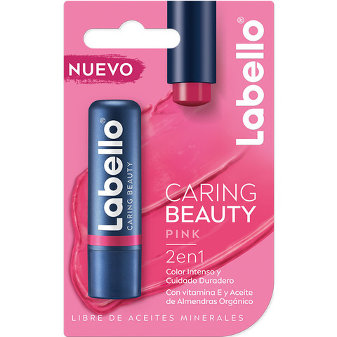 Labello Pink Caring Beauty Color Intenso Con Vitamina E Y Aceite De Almendras