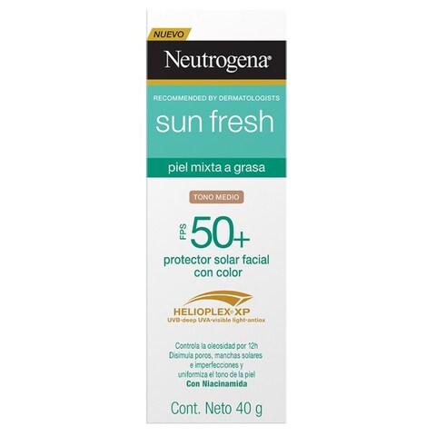 Neutrogena Sun Fresh Protector Solar Facial Fps 50+ Con Color Tono Medio