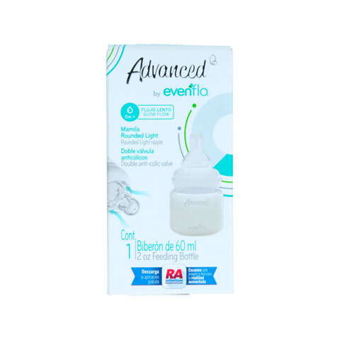 Evenflo Advanced Biberón De 2oz Con Mamila Rounded Light De Válvula Anticólicos De Flujo Lento