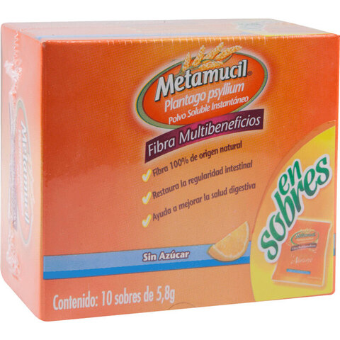 Metamucil Fibra Multibeneficios Sabor Naranja En Polvo Sin Azúcar