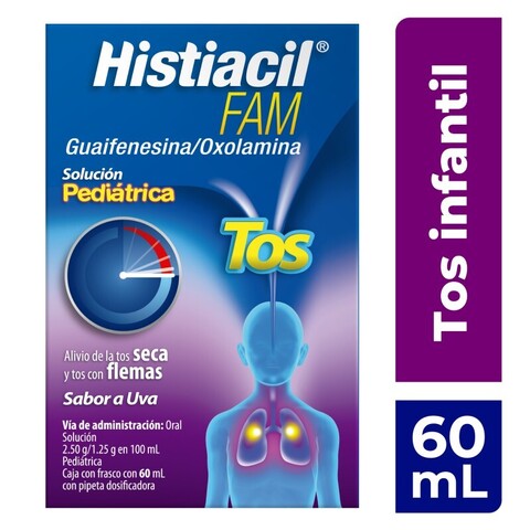 Histiacil Fam Pediátrico Para Tos Seca Y Con Flema Jarabe Sabor Uva