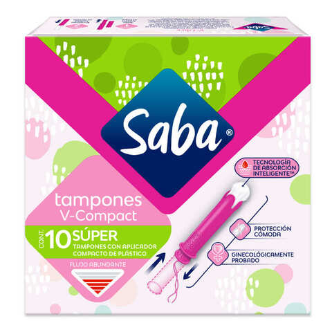 Saba Tampones Super Con Aplicador Compacto Flujo Abundante
